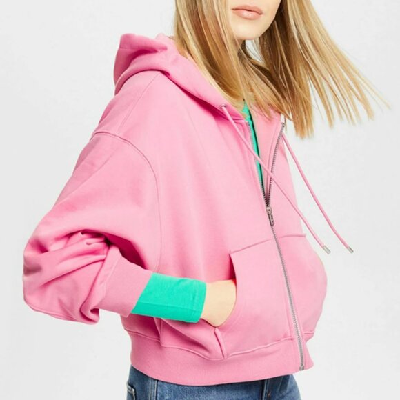 Esprit Pink Cropped Zip Hoodie with Back Logo NWT - Picture 6 of 9